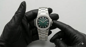 Patek Philippe Premium Silver Stainless Steel Men’s Watch with Green Dial – Luxury Square Design Wrist Watch