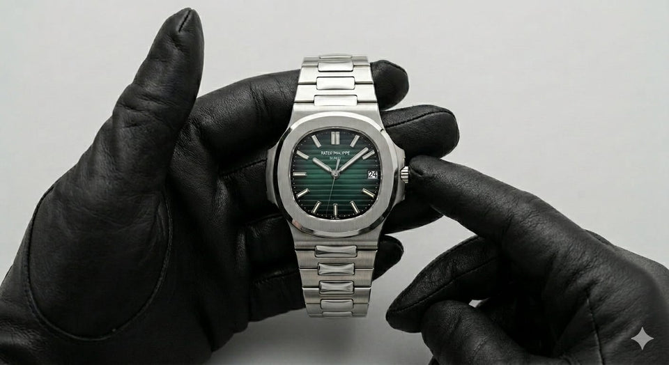 Patek Philippe Premium Silver Stainless Steel Men’s Watch with Green Dial – Luxury Square Design Wrist Watch