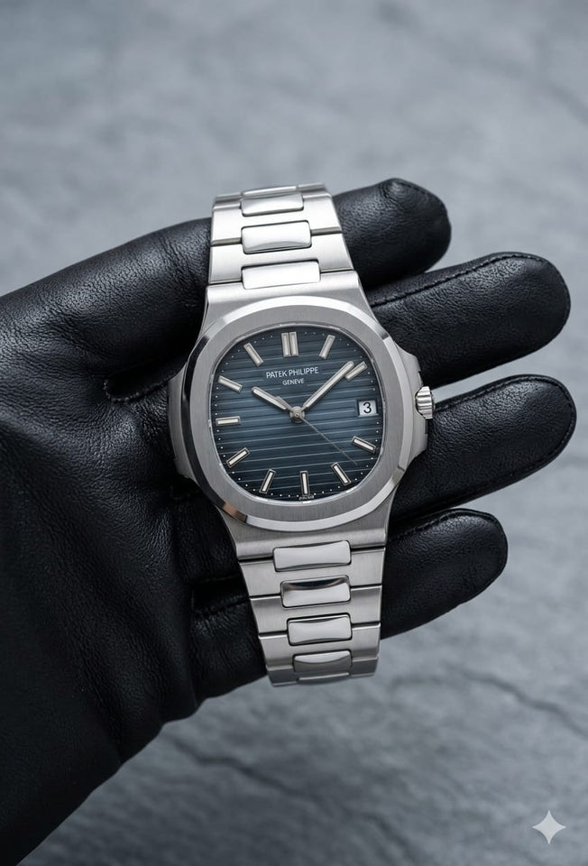 Patek Philippe Premium Silver Stainless Steel Men’s Watch with Black Dial – Luxury Square Design Wrist Watch