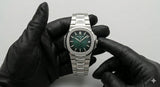 Executive Emerald Green Dial Silver Watch with Matching Black Beaded Bracelet Set